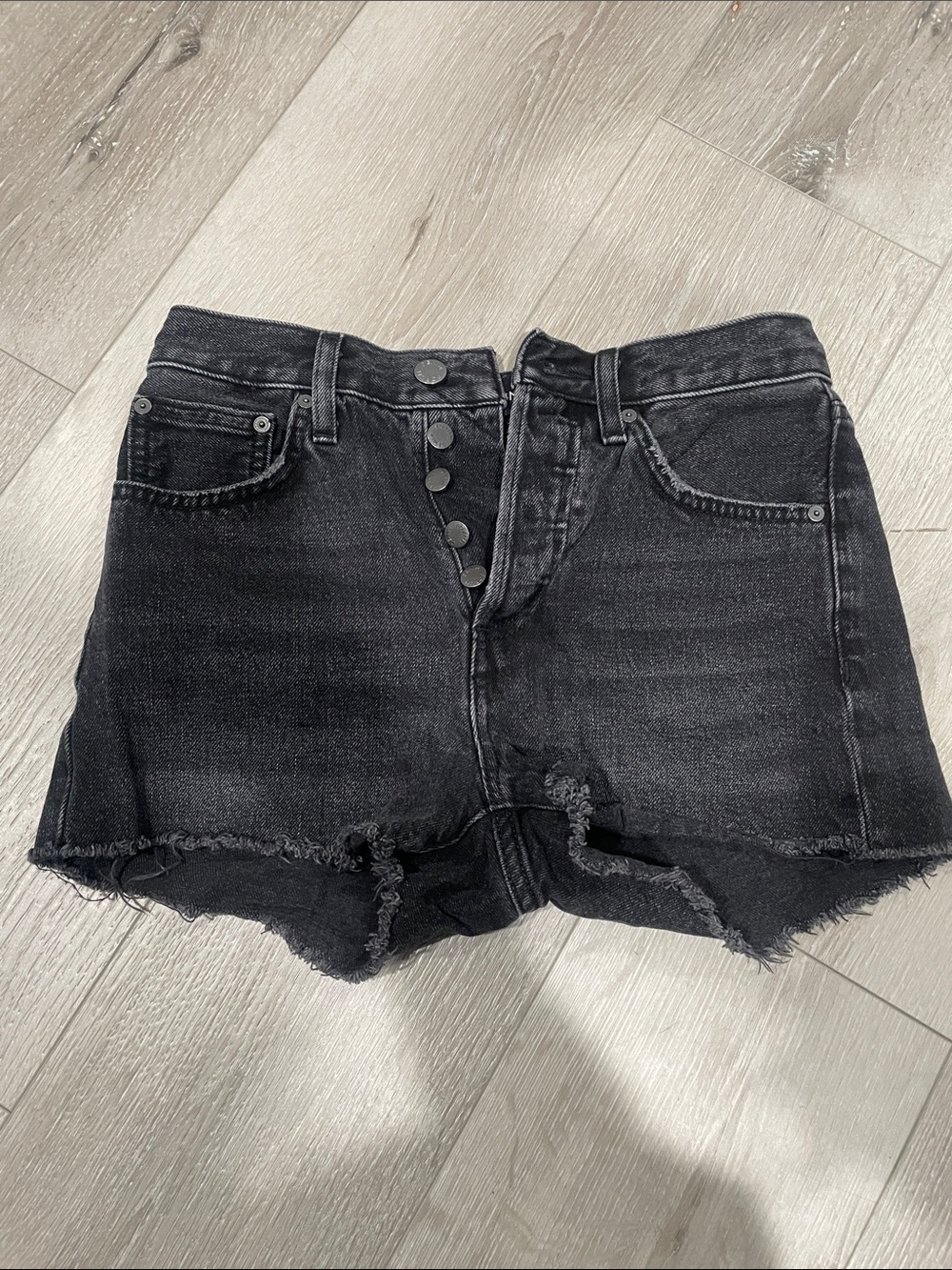 Denim Forum Black High-Rise Button-Front Denim Shorts